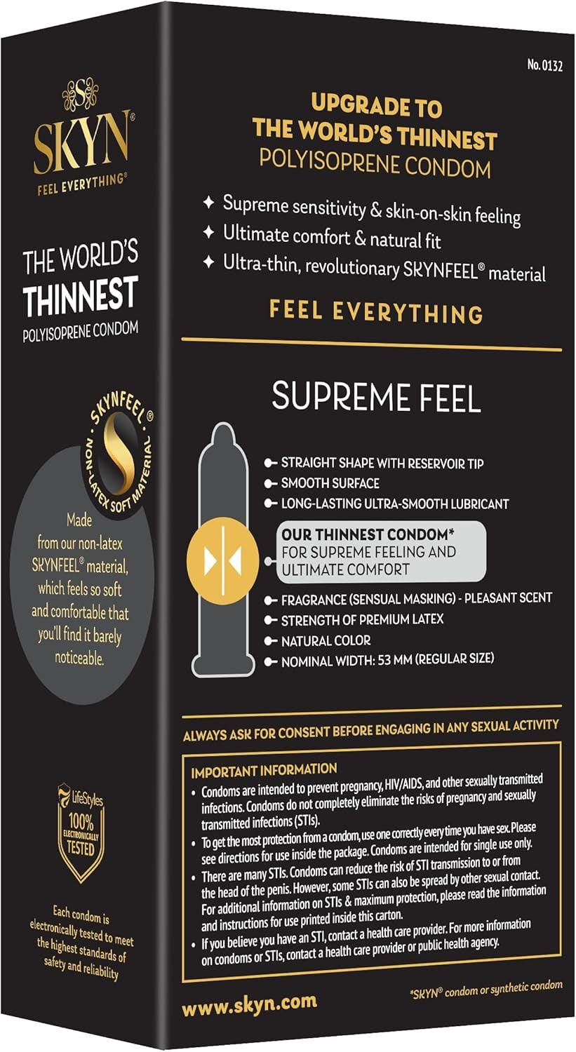 Supreme Feel Non-Latex Condoms, 10 Count, Ultra-Thin & Pre-Lubricated for a Natural, Smooth Fit