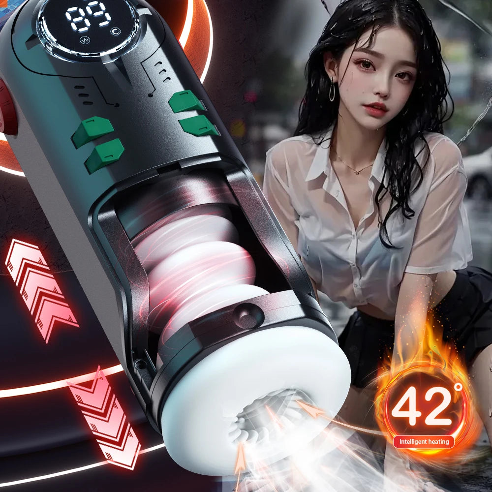 Male Masturbation Cup Automatic Telescopic Heated Sucking Pocket Pussy Blowjob Sex Machines Toy Adult Goods for Men Masturbator