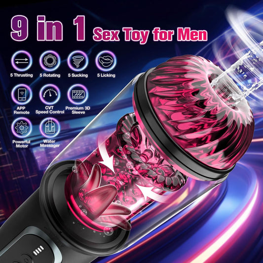 Male Masturbator Adult Sex Toys - APP Penis Pump Enlargers, Upgraded CVT Automatic Sex Machines for Men with Thrusting Roating Sucking Licking & Power Display & Fleshy Pocket Pussies Stroker