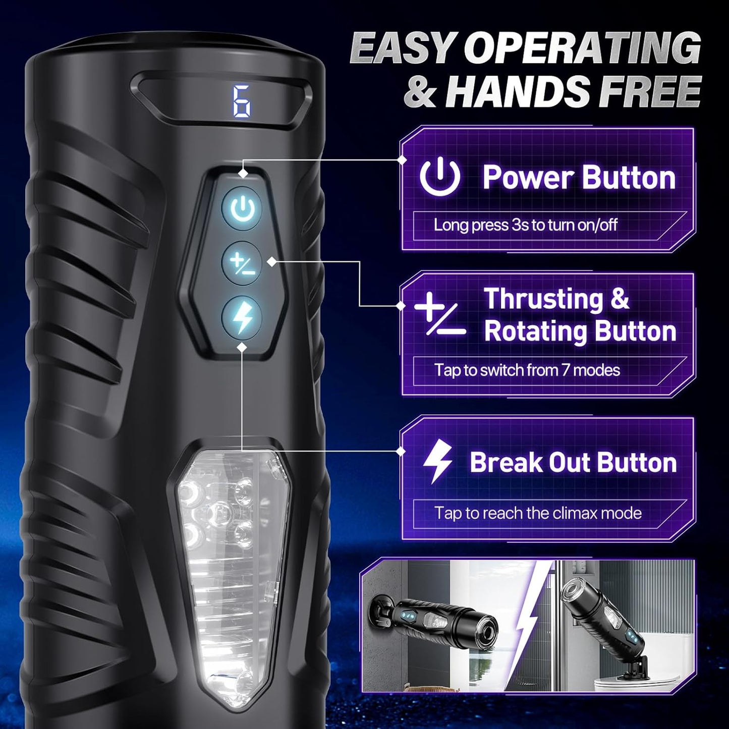 Automatic Male Masturbator Sex Toys for Men - Adult Toy Male Sex Toys with 7 Thrusting & 7 Rotating Modes,Hands Free Pocket Pussy Sex Machine with Visual Window & Mounting Base, Electric Thrusting Cup