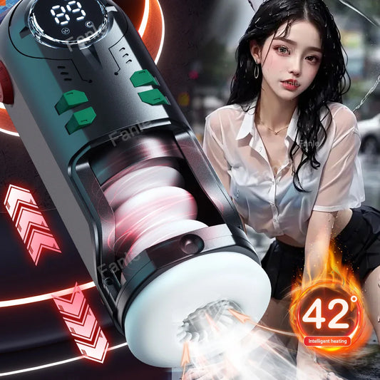 Male Masturbation Cup Automatic Telescopic Heated Sucking Pocket Pussy Blowjob Sex Machines Toy Adult Goods for Men Masturbator