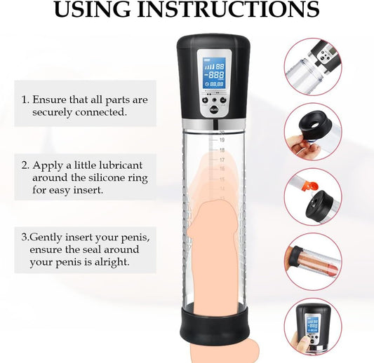 Electric Penis Enlarge Vacuum Pump with 4 Suction Intensities, Rechargeable Automatic High-Vacuum Penis Enlargement Extend Pump, Air Pressure Device Black