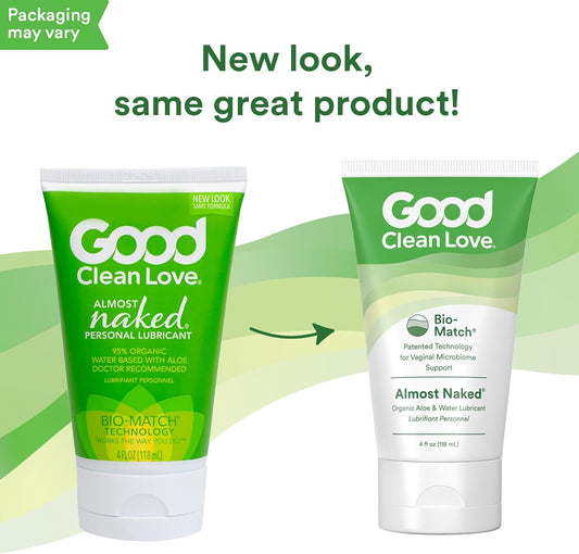 Almost Naked Water-Based Lube, Personal Lubricant with Organic Aloe Vera, Safe for Adult Toys & Condoms, Ph-Balanced, Clean Intimate Wellness Gel for Men & Women, 4 Oz