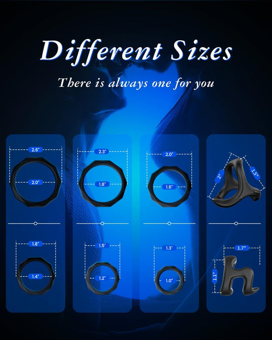 Sex Toys Penis Ring Silicone Cock Rings for Men Erection Sex, 8 Sizes Cockring Erectile Dysfunction Rings Cock Sexual Stimulation Device Couples Sex Toys Stretchy Cock and Ball Ring Anillos Para Pene