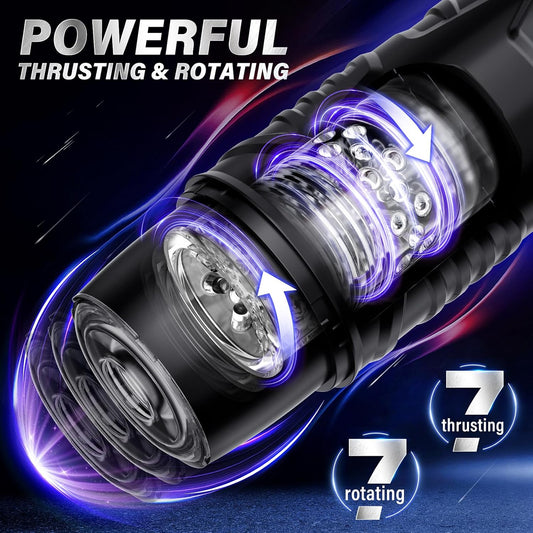 Automatic Male Masturbator Sex Toys for Men - Adult Toy Male Sex Toys with 7 Thrusting & 7 Rotating Modes,Hands Free Pocket Pussy Sex Machine with Visual Window & Mounting Base, Electric Thrusting Cup