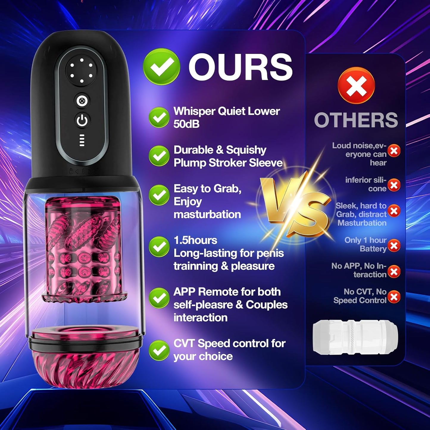 Male Masturbator Adult Sex Toys - APP Penis Pump Enlargers, Upgraded CVT Automatic Sex Machines for Men with Thrusting Roating Sucking Licking & Power Display & Fleshy Pocket Pussies Stroker