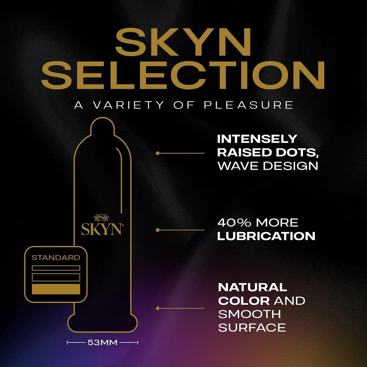 Selection Non-Latex Condoms, Regular Fit Variety Pack Contains Elite, Original, Excitation, Extra Lube, Condoms, 36 Count