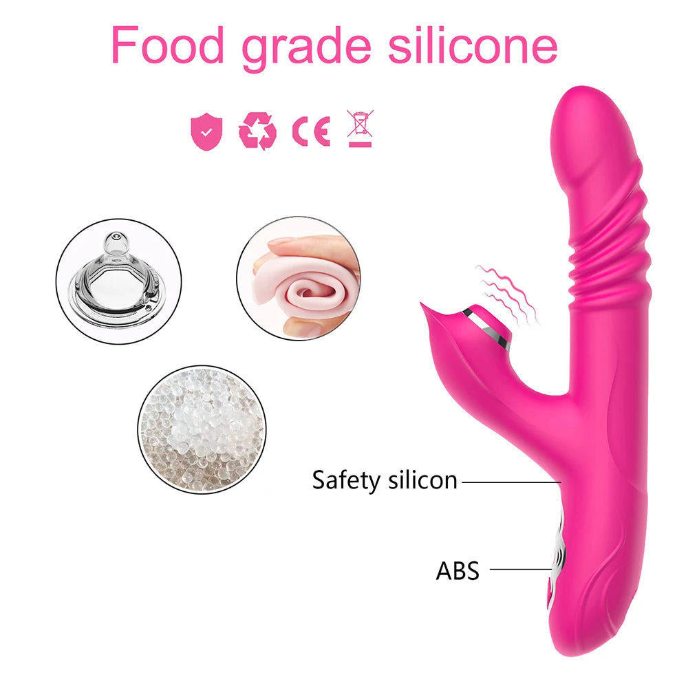 Thrusting Rabbit Dildo Vibrator for Women 13 Modes G Spot Clit Stimulator Dildos Adult Sex Toys Sexual Pleasure Tools for Couple