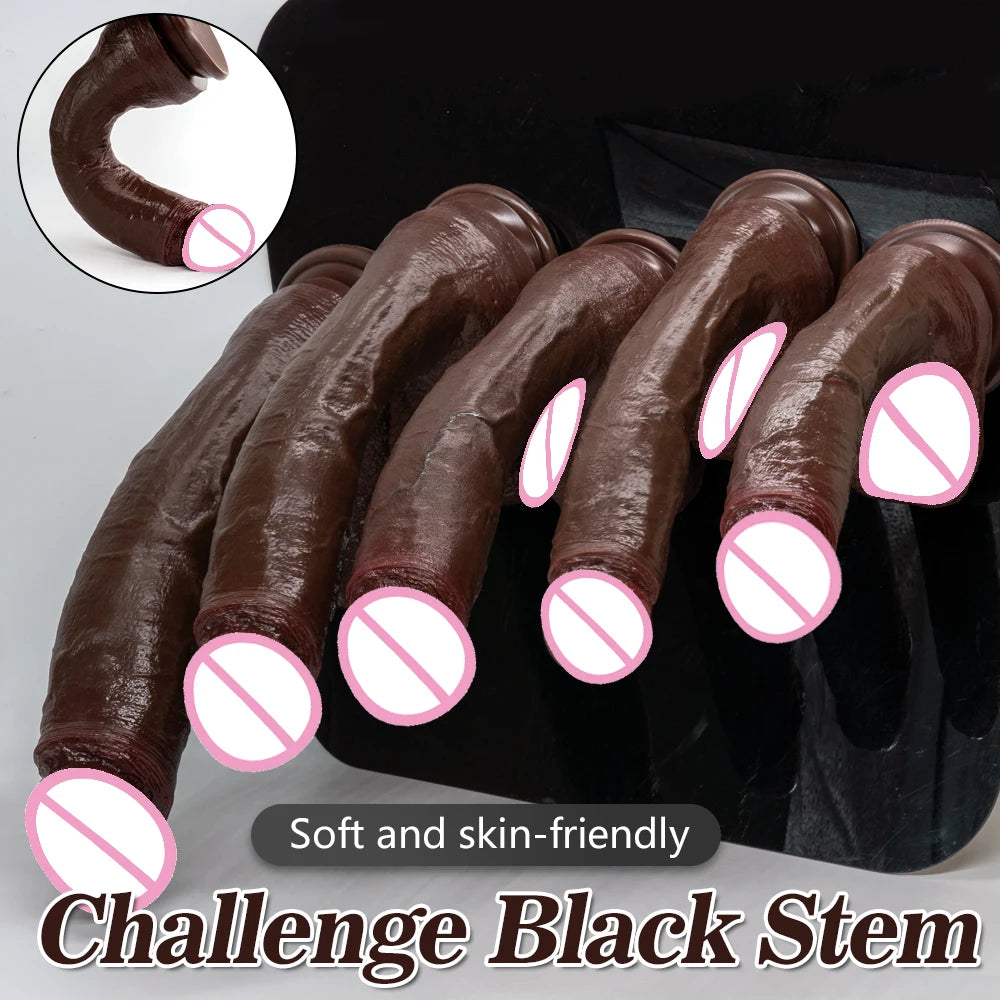Realistic Long Dildo Black Anal Plug with Suction Cup Big Penis Butt Plug Long Dick Sex Toys for Women Men Phallus Anal Dilator