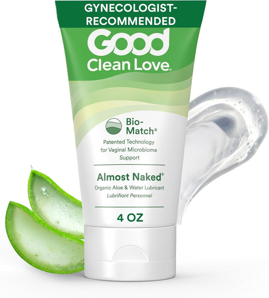 Almost Naked Water-Based Lube, Personal Lubricant with Organic Aloe Vera, Safe for Adult Toys & Condoms, Ph-Balanced, Clean Intimate Wellness Gel for Men & Women, 4 Oz