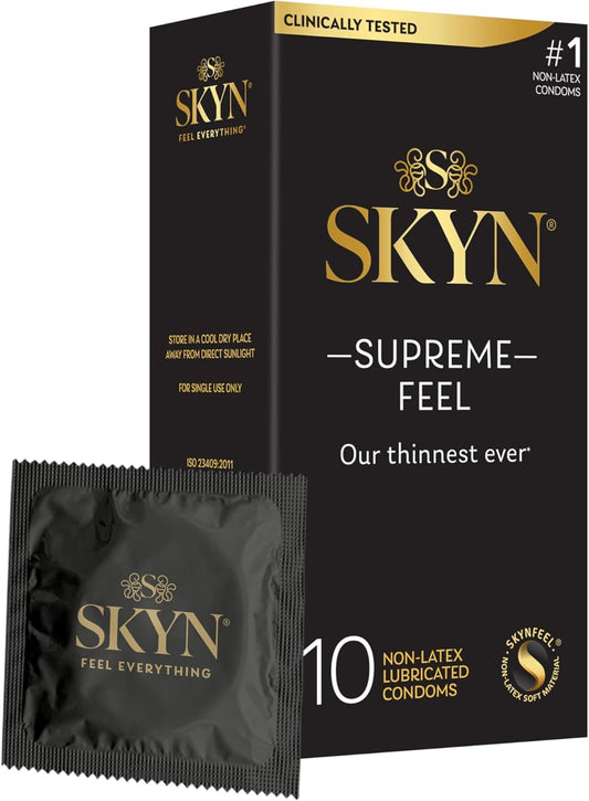 Supreme Feel Non-Latex Condoms, 10 Count, Ultra-Thin & Pre-Lubricated for a Natural, Smooth Fit
