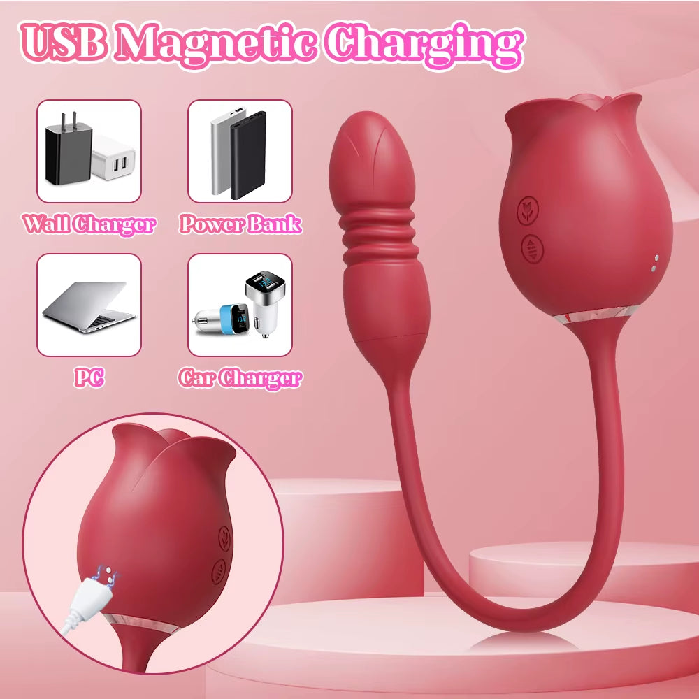 Rose Sucking Sex Toys Dildo Vibrator for Women 3In1 Thrusting G Spot Anal Vibrators Stimulator Female Vibrating Egg Adult Toys