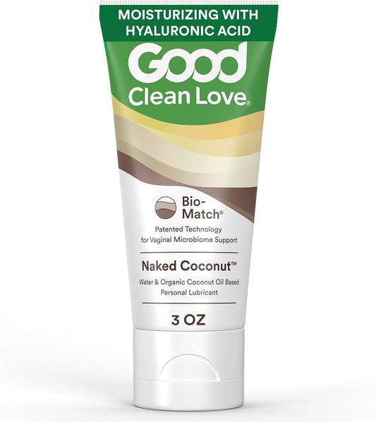 Naked Coconut Organic Coconut Oil & Water-Based Lube, Personal Lubricant with Hyaluronic Acid. Safe for Adult Toys & Condoms, Ph-Balanced, Intimate Wellness Gel for Men & Women, 3 Oz