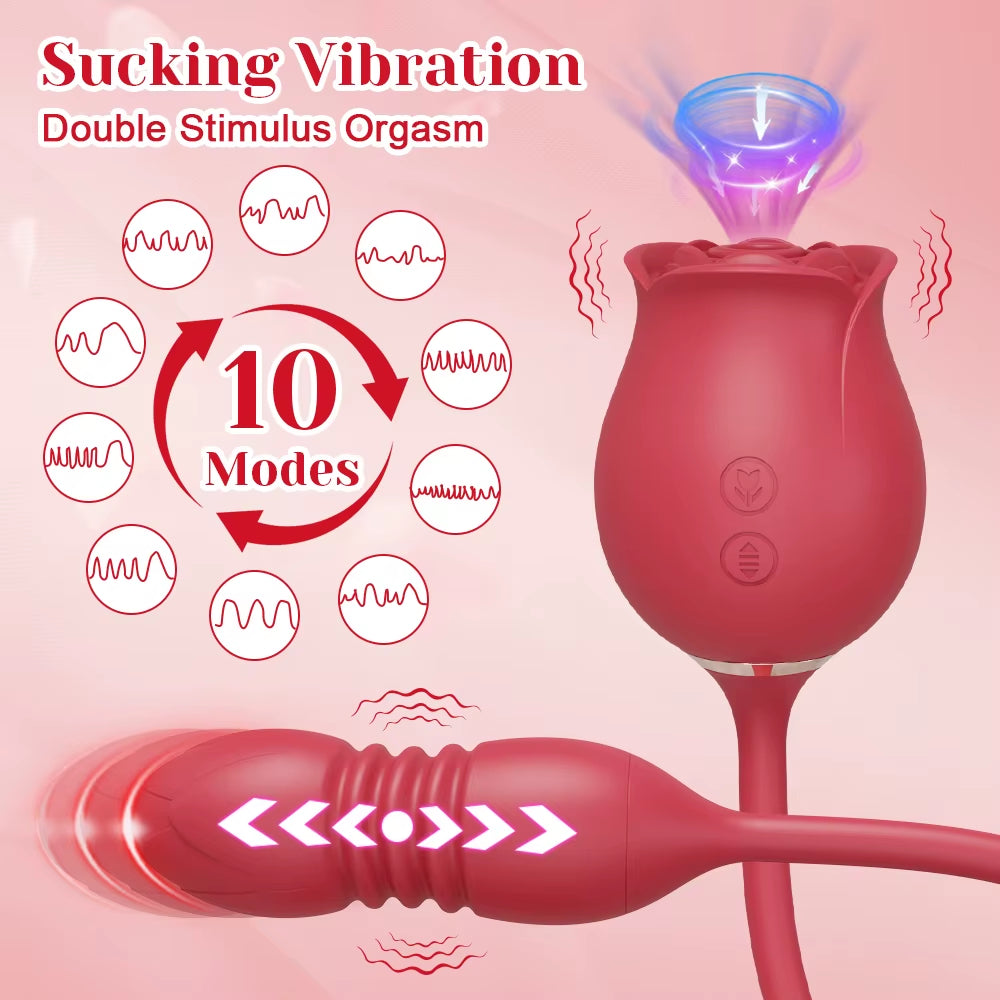 Rose Sucking Sex Toys Dildo Vibrator for Women 3In1 Thrusting G Spot Anal Vibrators Stimulator Female Vibrating Egg Adult Toys