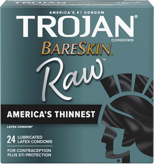 Bareskin Raw Ultra Thin Condoms, Lubricated Thin Condoms for Men, America'S #1 Condom Brand, 24 Count Pack